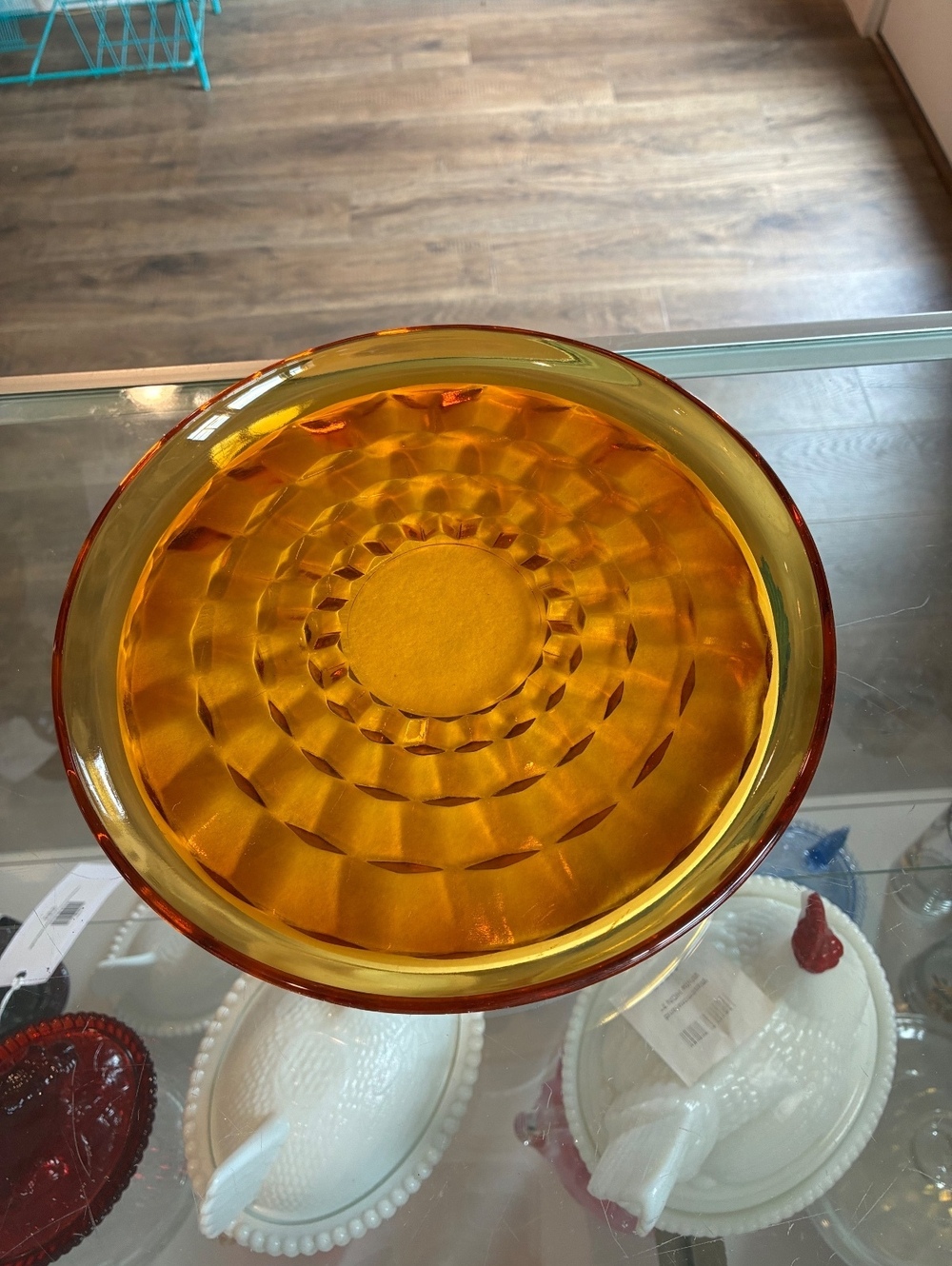 Vintage Indiana Glass Whitehall Amber 9" Plates Set of 3 Cubist MCM